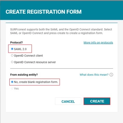 SURFconext SSO Login - Enter Registration form Details
