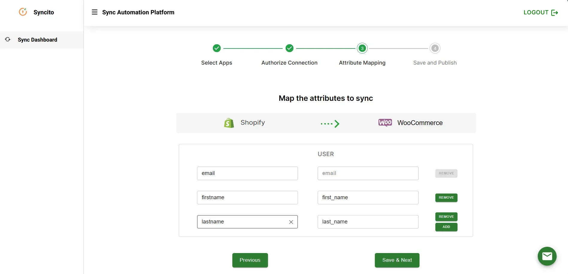 Shopify WooCommerce Integration - contact save next