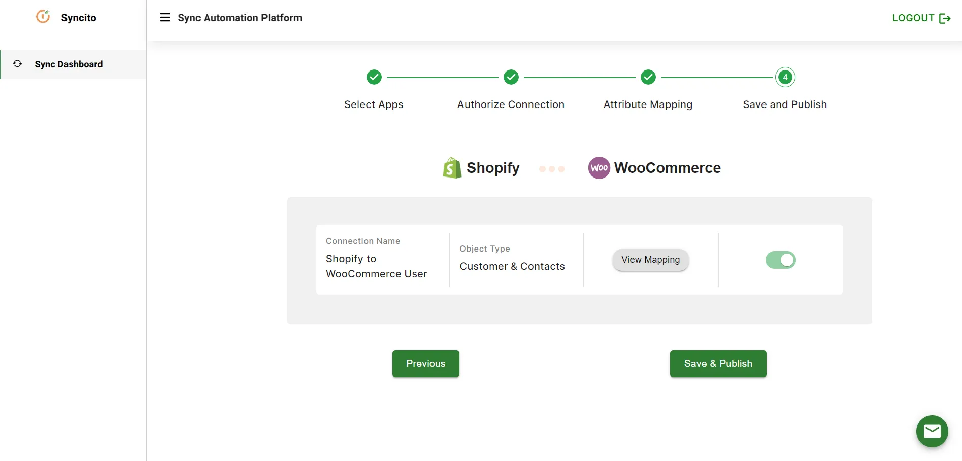 Shopify WooCommerce Integration - contact save & publish