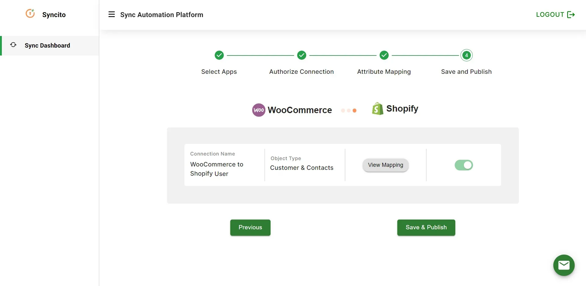 Shopify WooCommerce Integration - contact save & publish