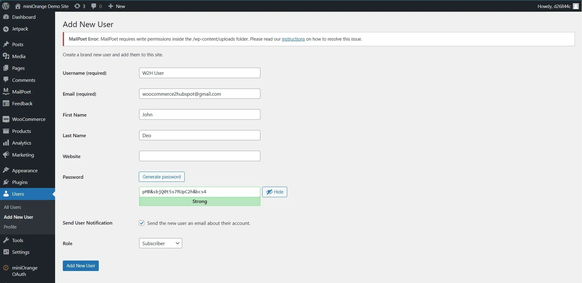 Shopify WooCommerce Integration - create contact user