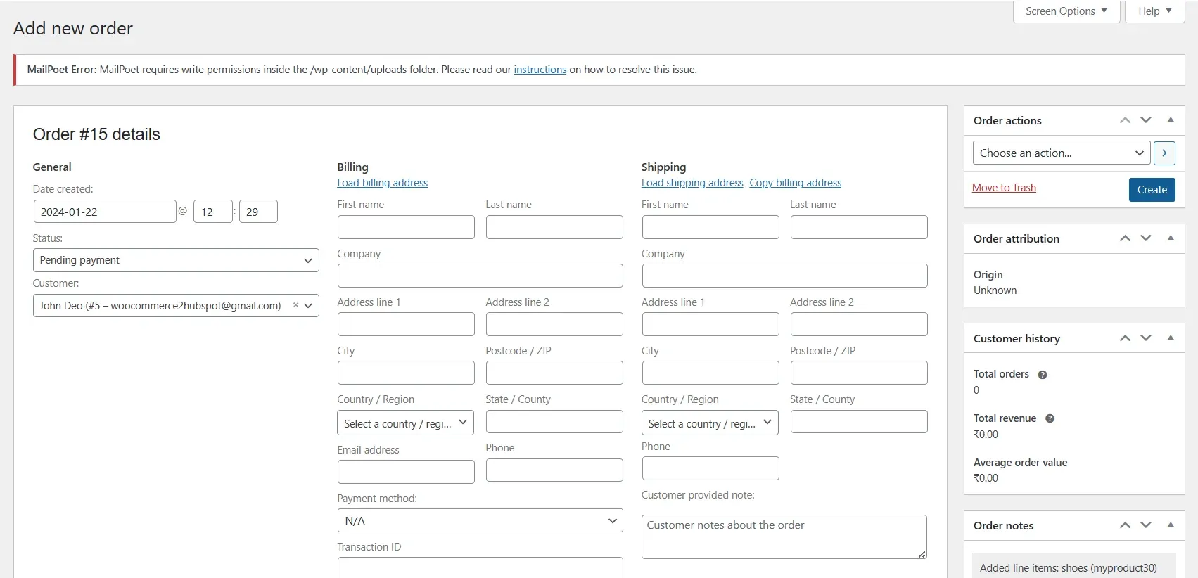 Shopify Woocommerce Integration - create order