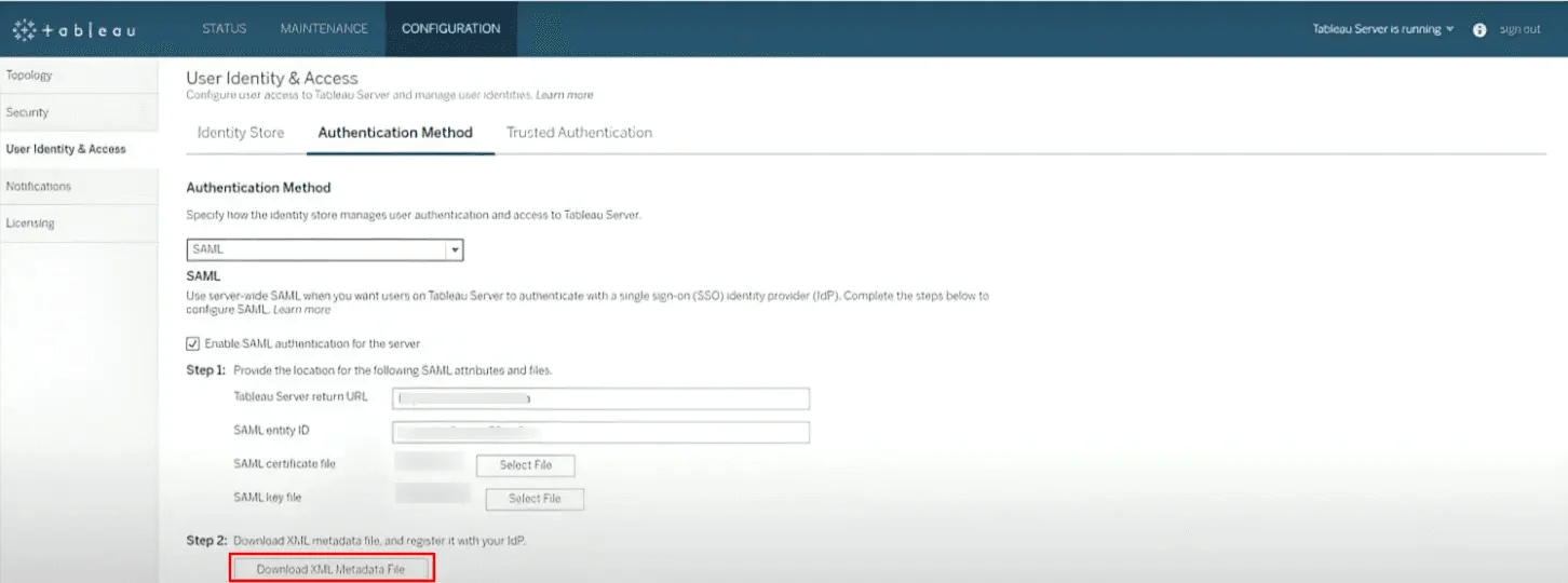 Tableau Server SSO (Single Sign-On): Tableau Server Metadata