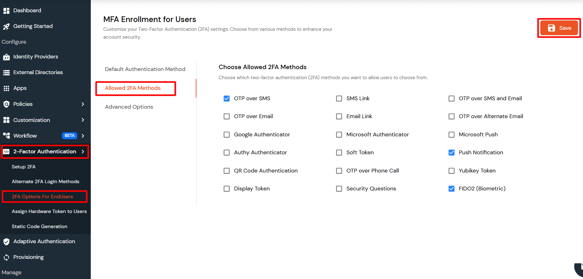 Customize Allow MFA for End Users