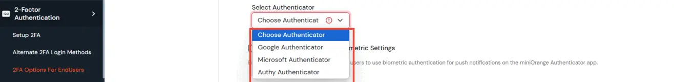 Select Authenticator for End Users