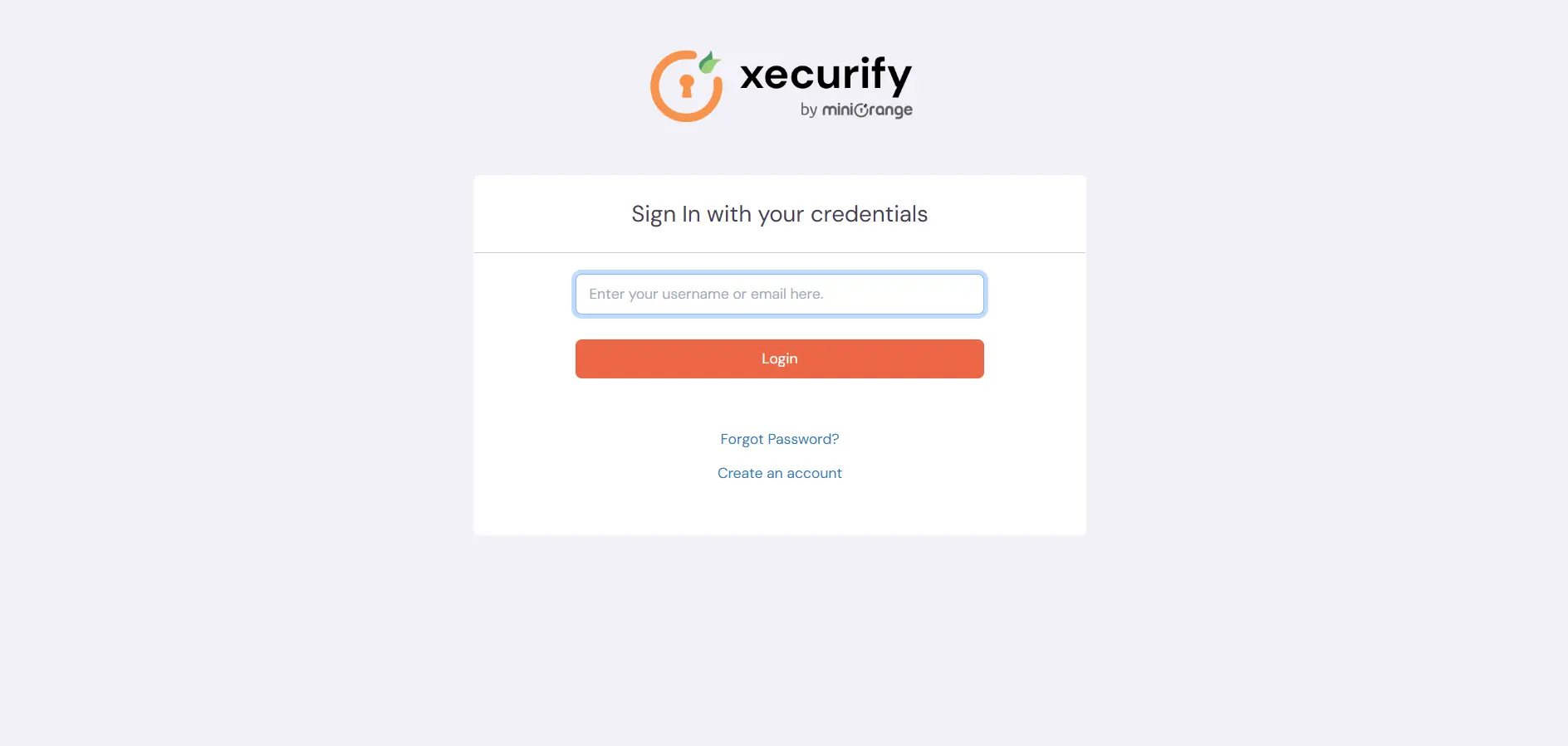 miniOrange dashboard login page
