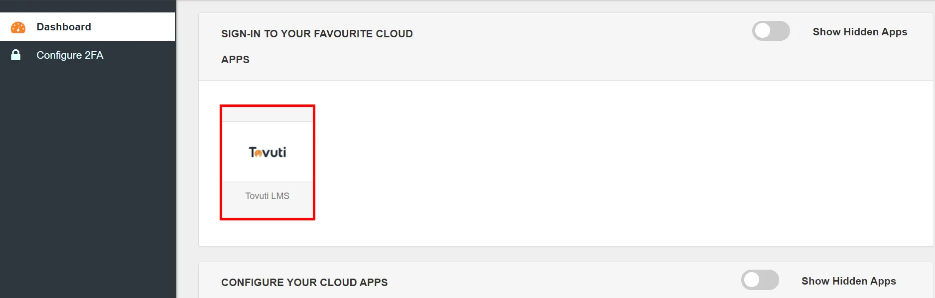 Tovuti LMS Single Sign-On (SSO) manage apps