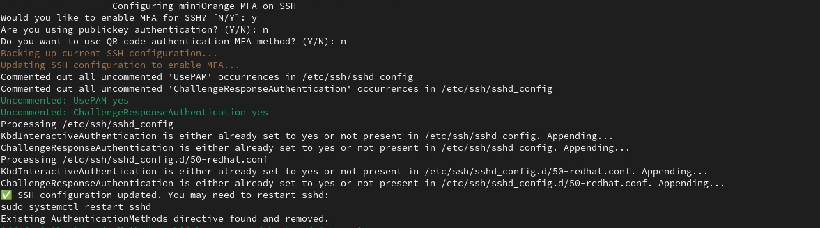 Two-factor Authentication for Linux SSH configured successfully