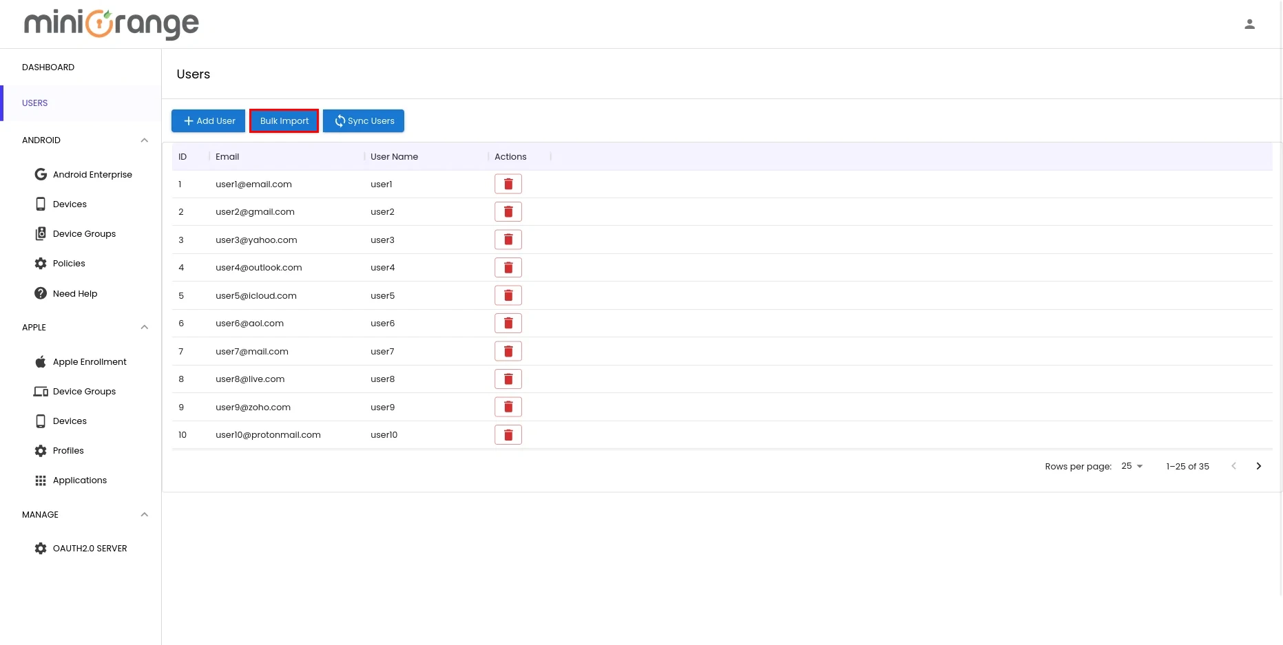 Enroll Android Devices into MDM- bulk import users