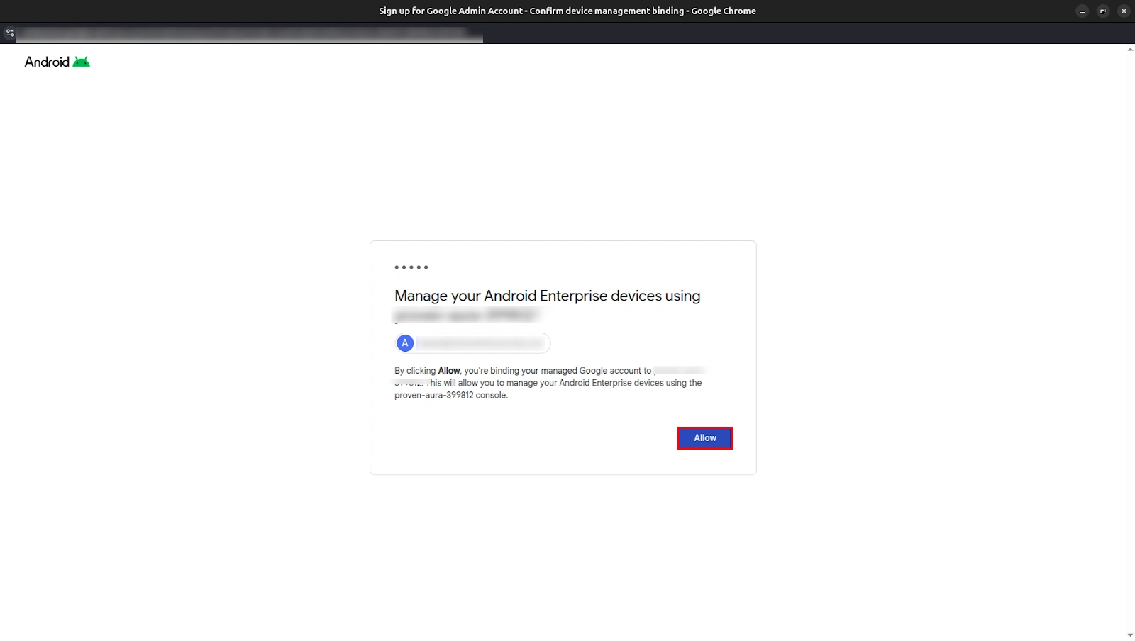 Android for Work registration MDM- click next