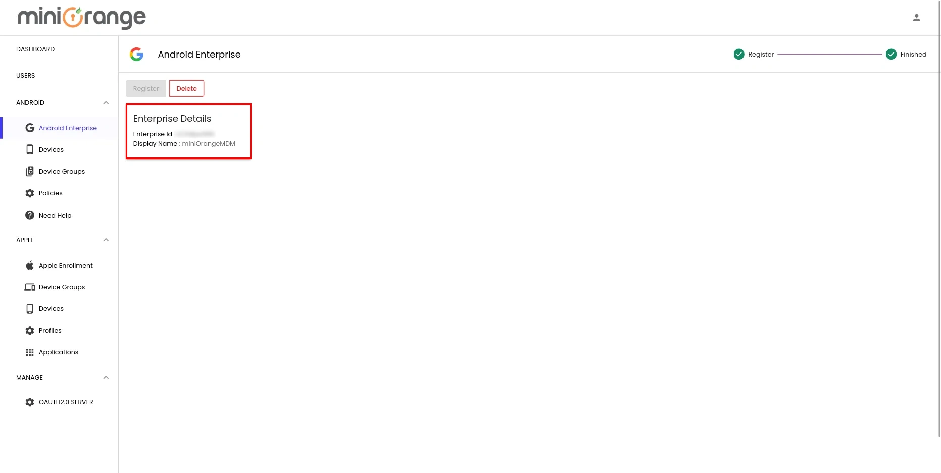 Android enterprise redirected to dashboard