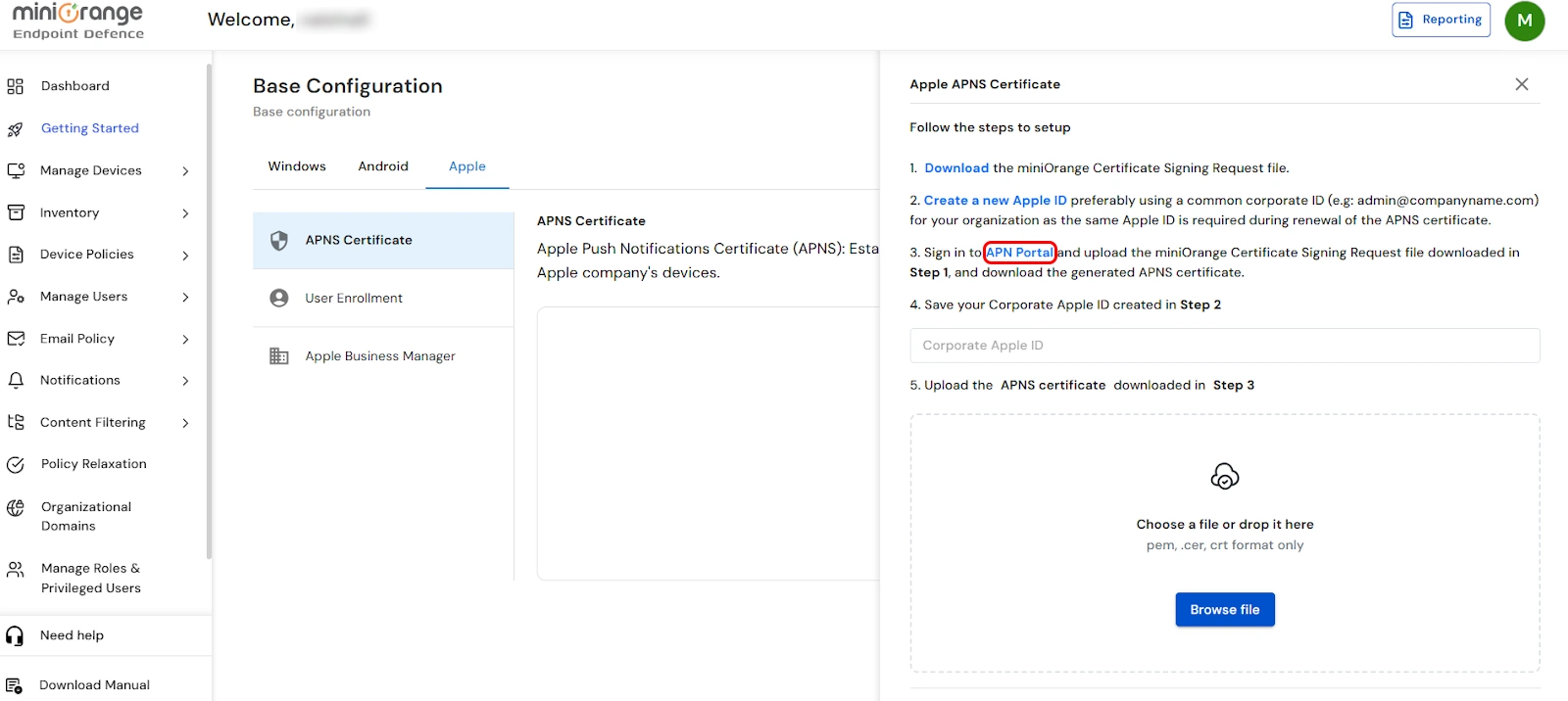 Download CSR and access APN Portal