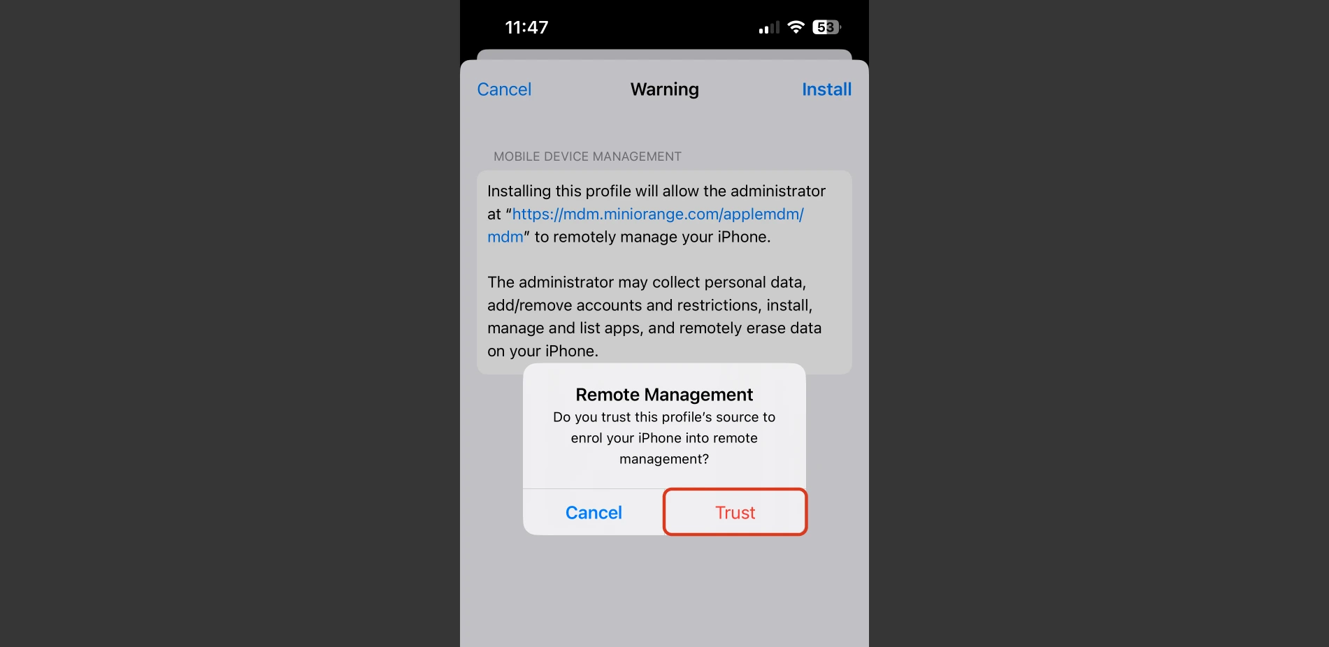 Click Trust and Allow Remote Management