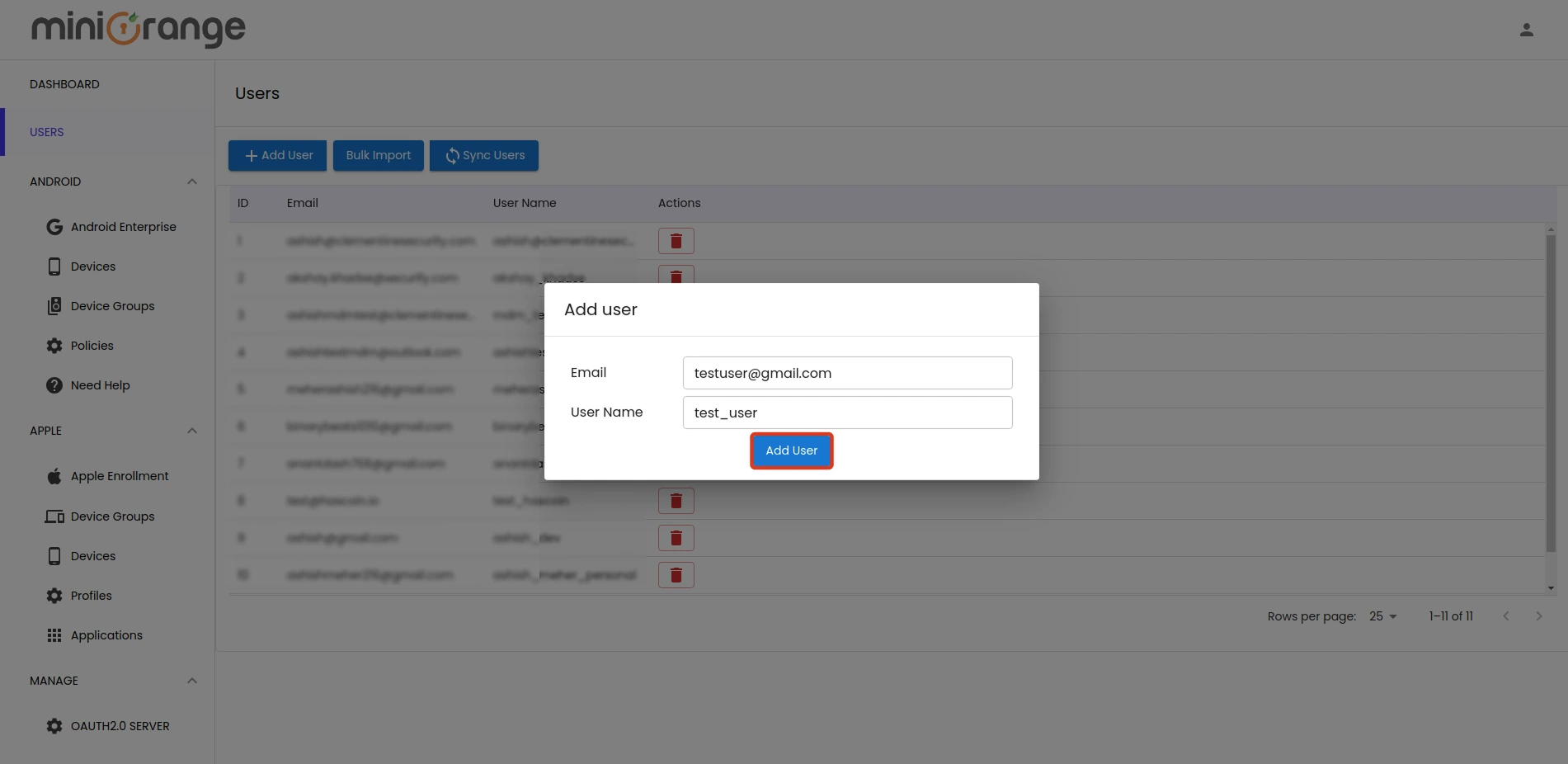 Create new user for iOS Device