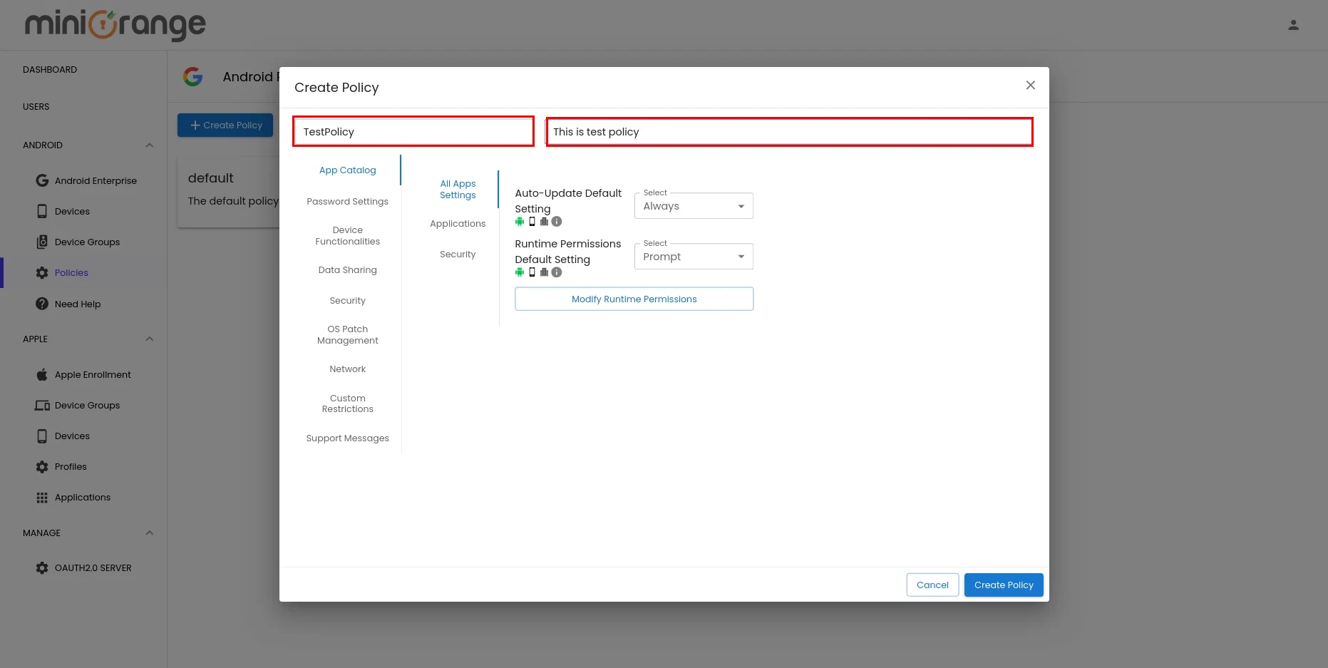 Enroll Android Devices into MDM- enter name and description