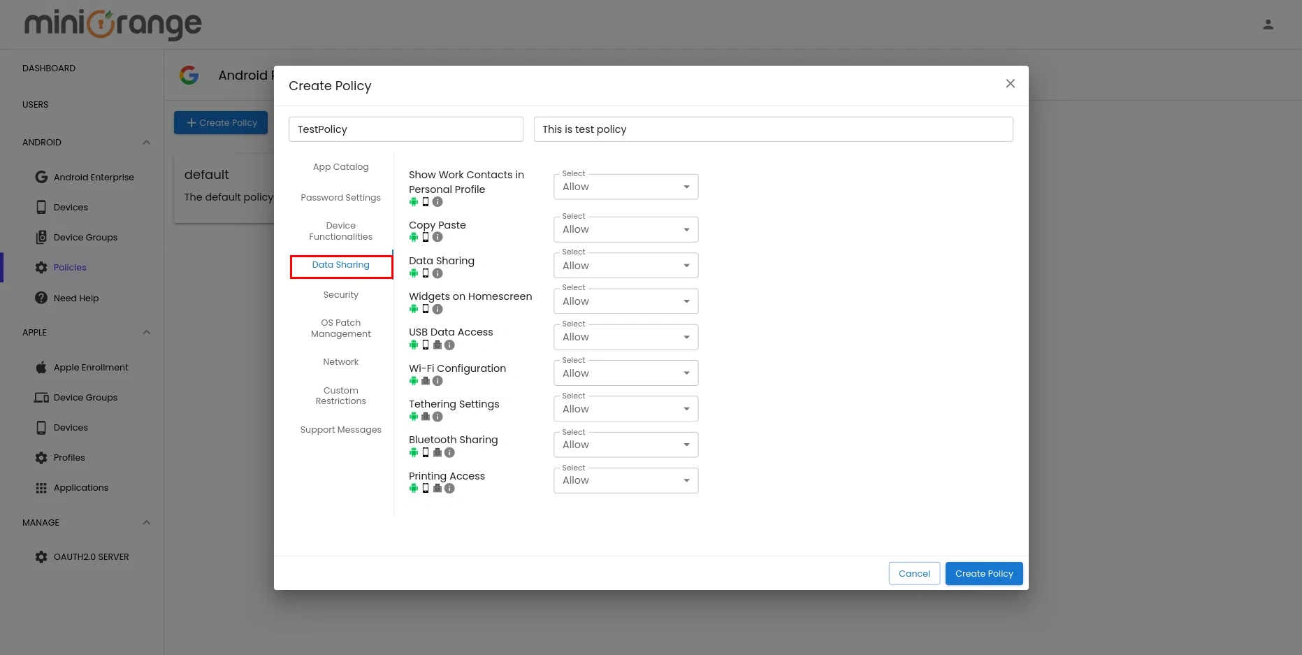 data sharing MDM policy