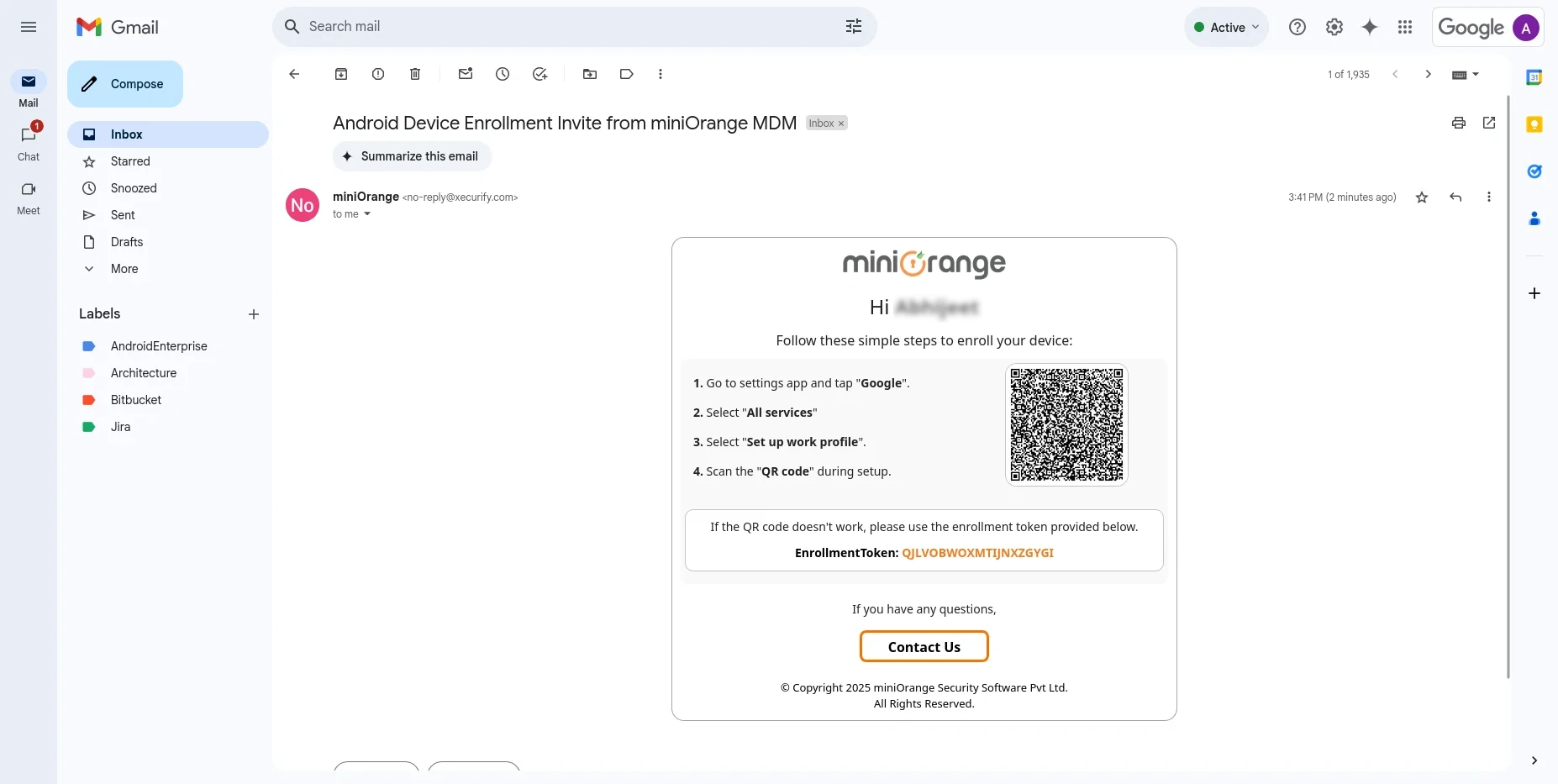 android device enrollment invite mdm