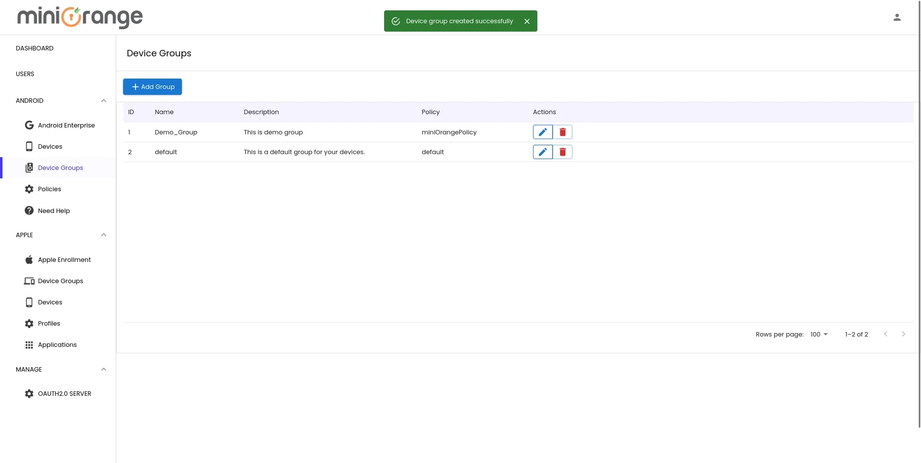 Enroll Android Devices into MDM- group created 