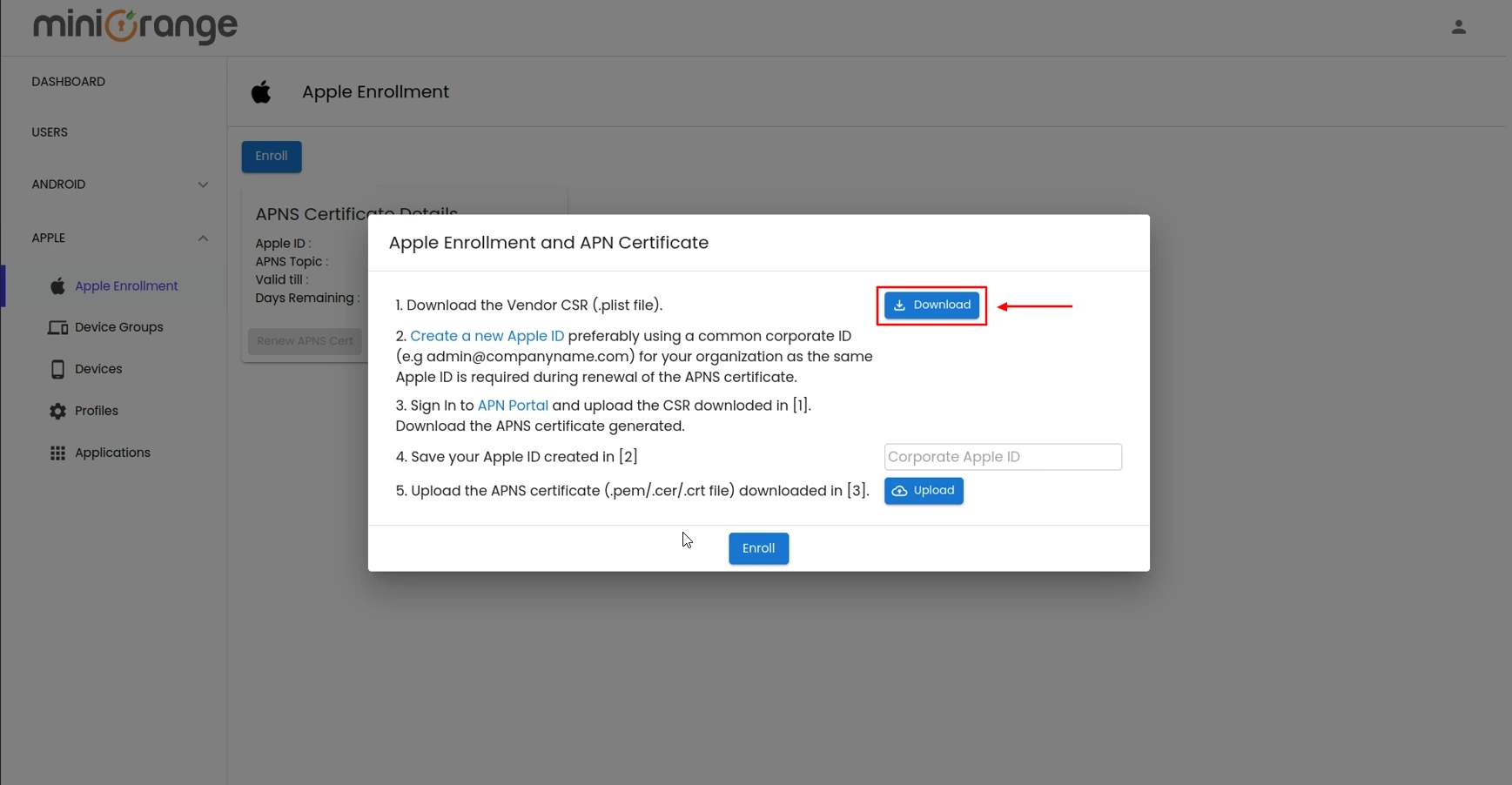Android Enterprise Register dashboard