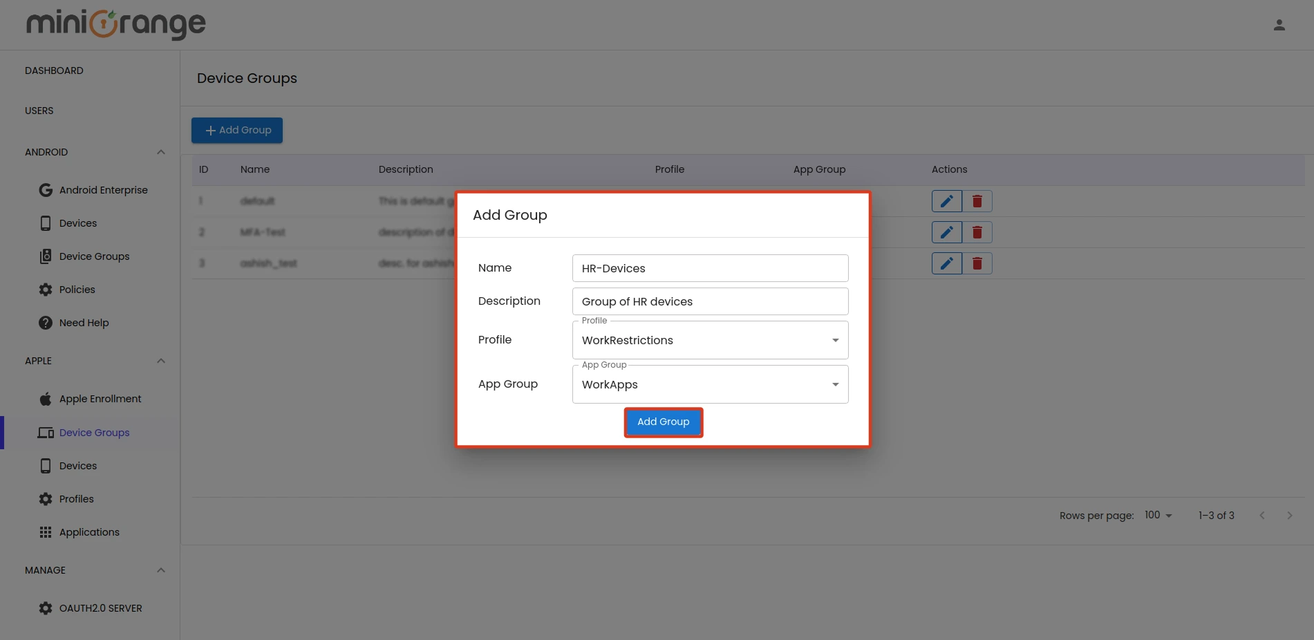 Enter Device Group Details MDM
