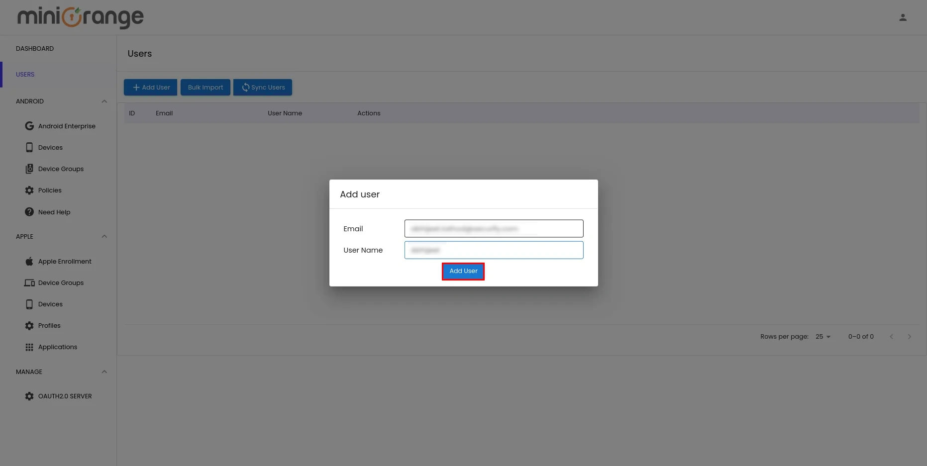 Enter user's Email and Username