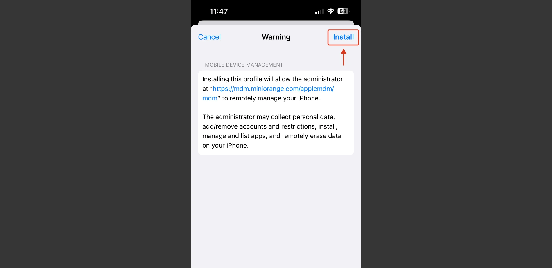 Again Install Warning Profile MDM