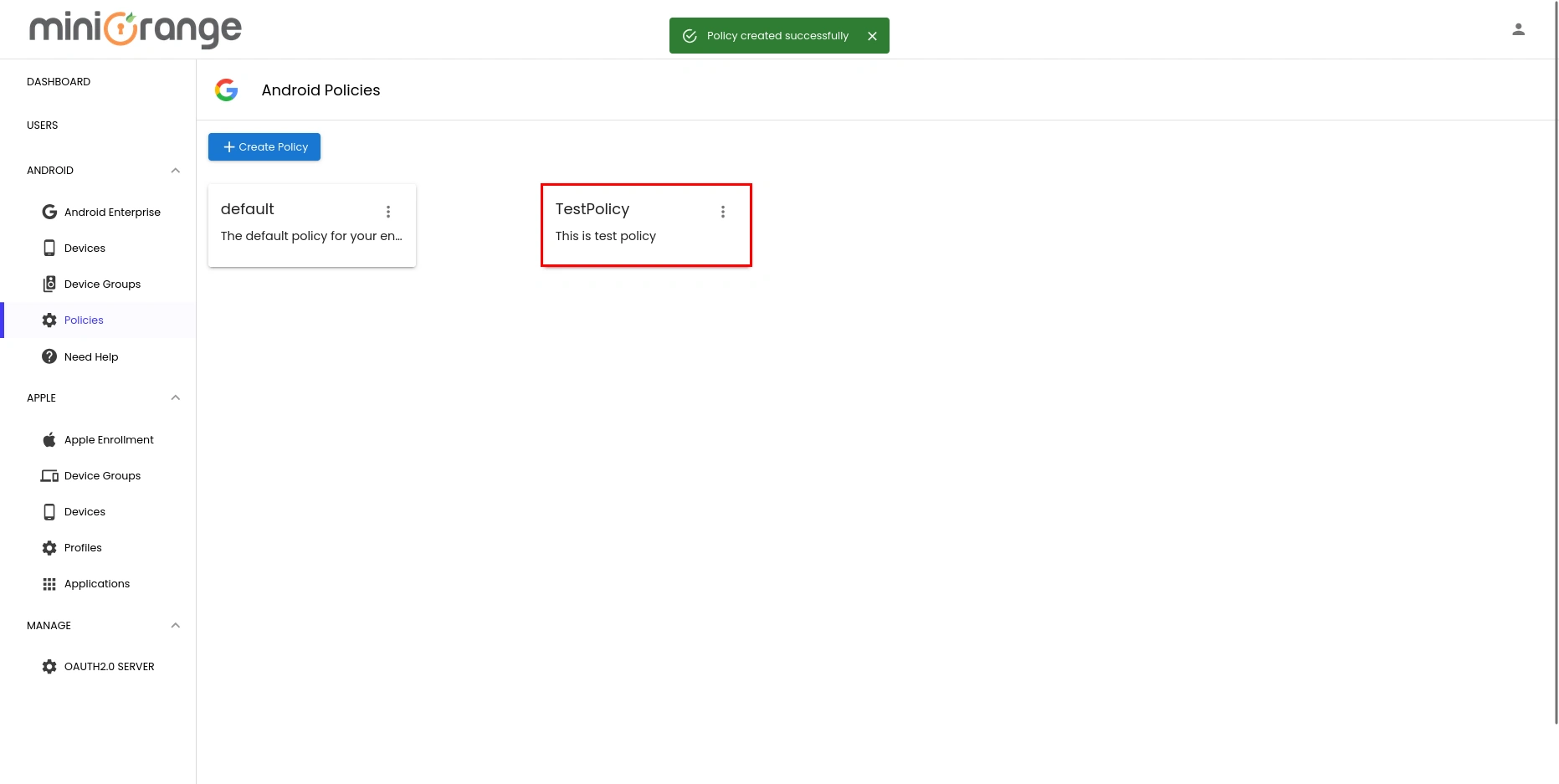 Enroll Android Devices into MDM- create new policy
