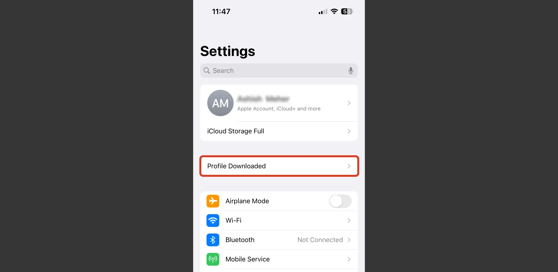 Phone Settings Profile Downloaded MDM