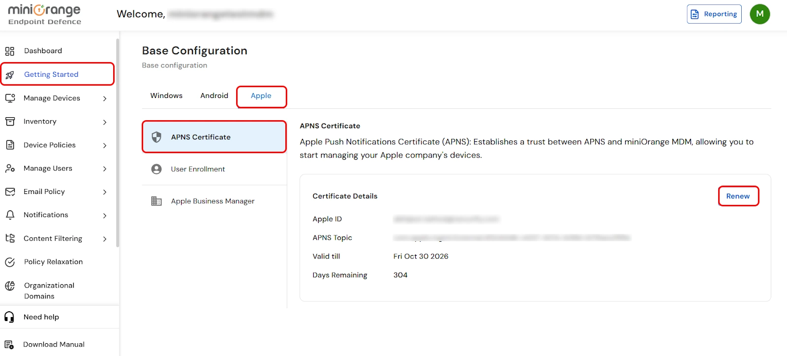 Renew APNS Certificate -click renew