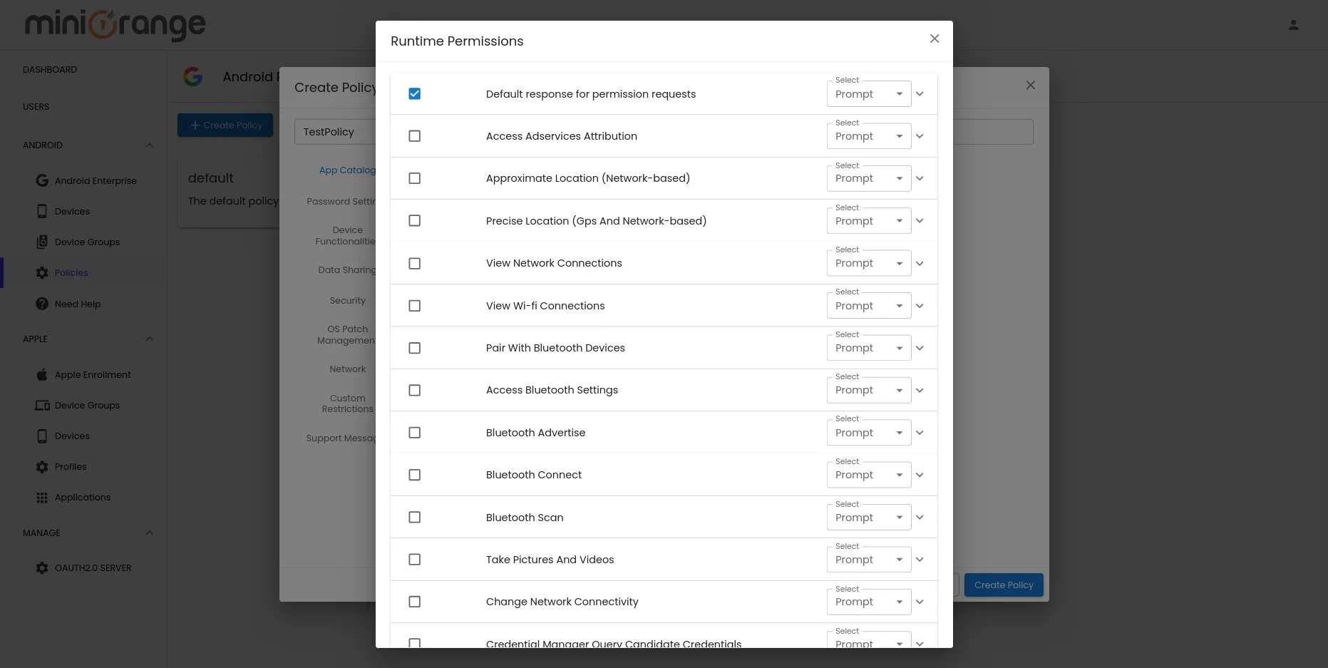 Enroll Android Devices into MDM-runtime permissions apps android MDM