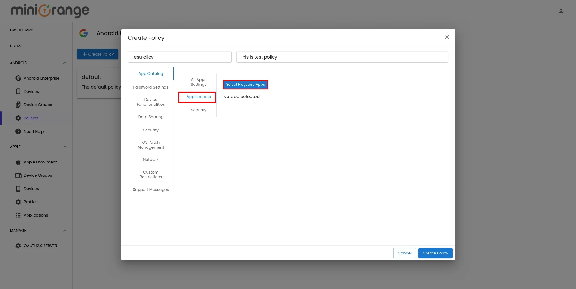 select playstore applications enroll devices