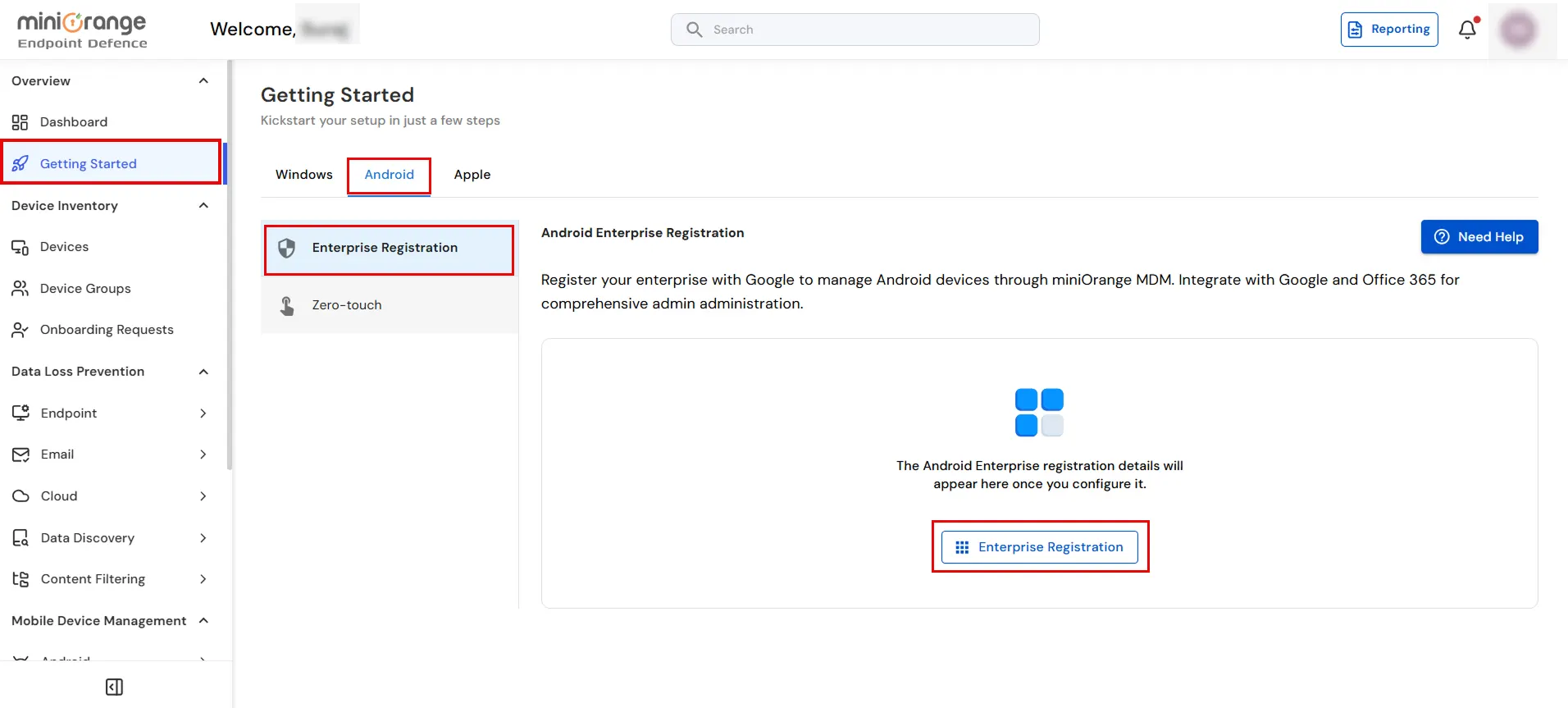 Android Enterprise registration in miniOrange UEM for Android MDM and corporate device enrollment