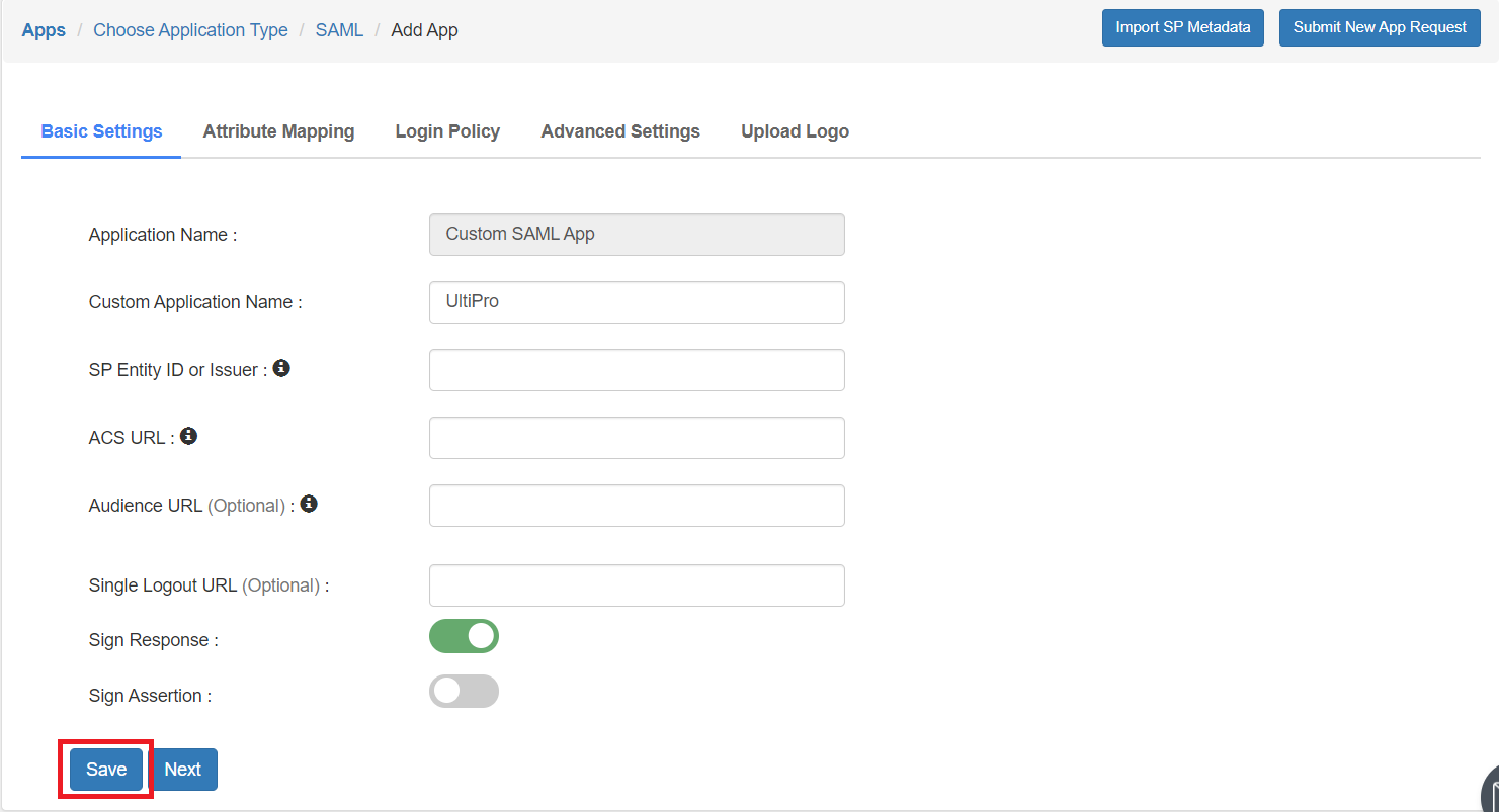UltiPro Single Sign-On (SSO) Add App