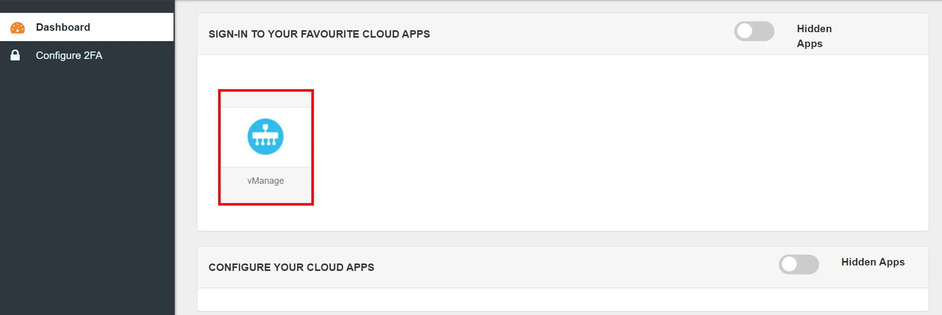 vManage Single Sign-On (SSO) manage apps