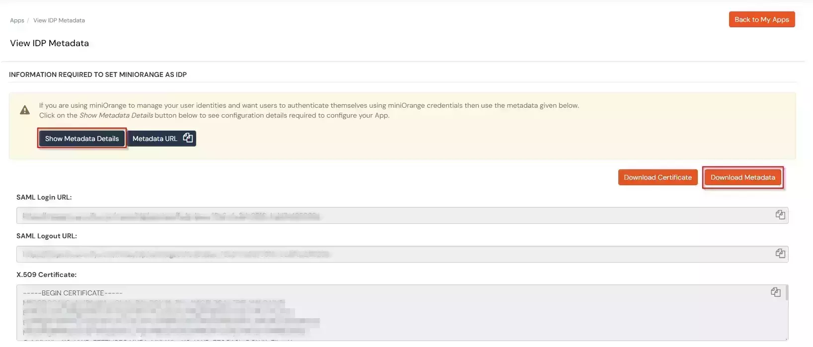 VMWare Cloud Director Single Sign-On (SSO) Select Metadata details external IDP or miniOrange as IDP