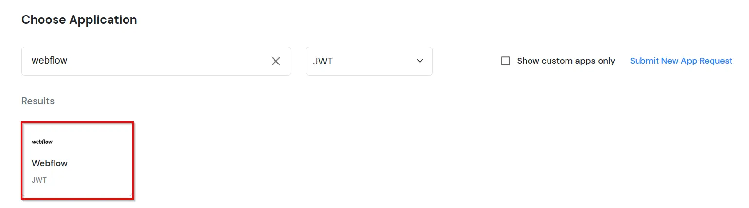 Configure JWT application: Search Webflow JWT application