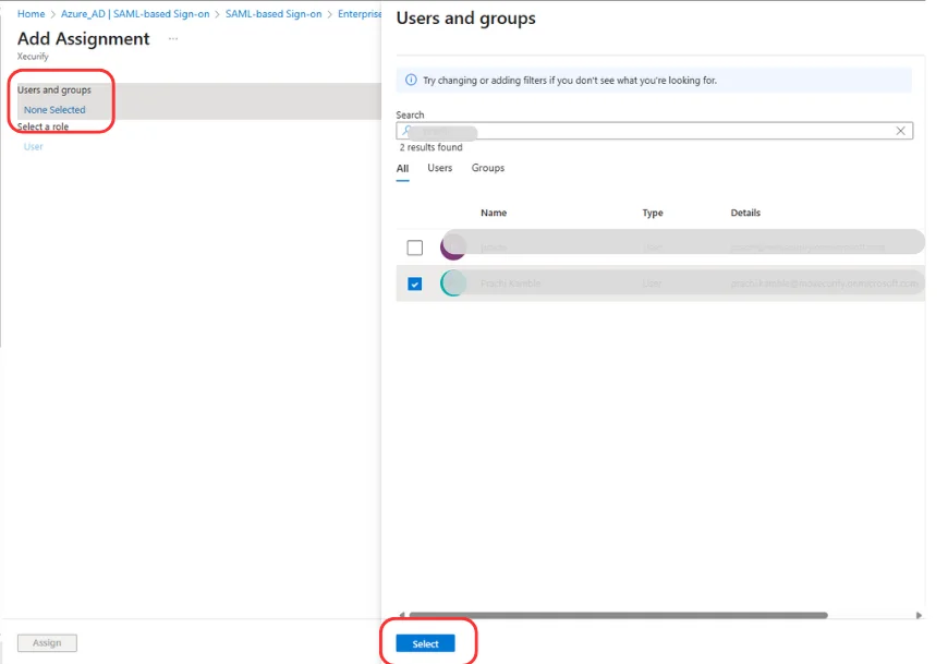 Microsoft Entra ID sso selecting user or invite an external user
