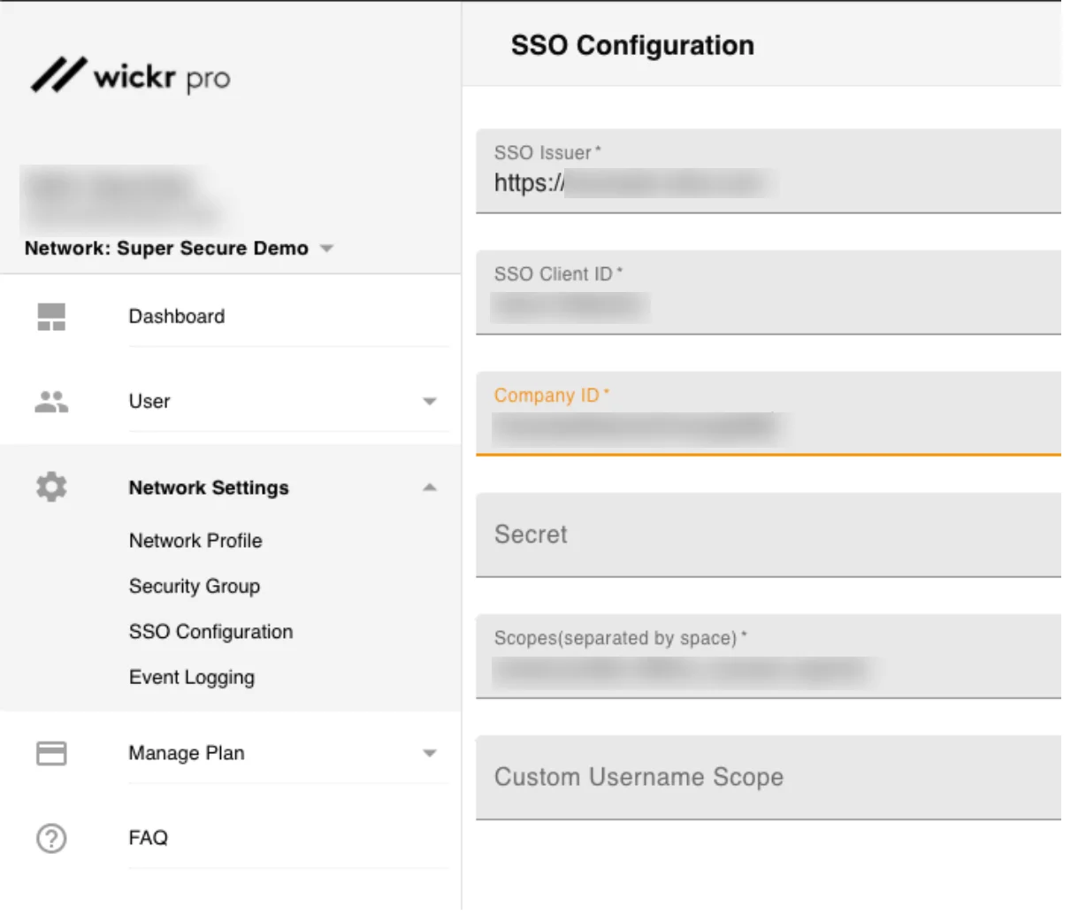 Single Sign-On (sso)app parametres