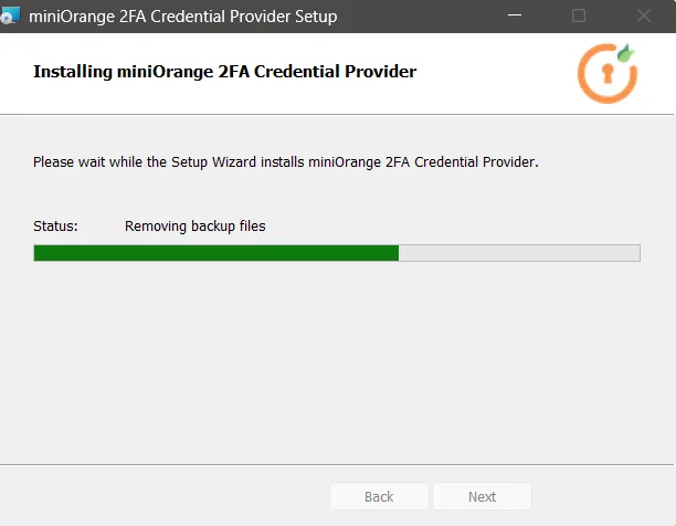 miniOrange 2FA Credential Provider Setup: installation complete, Finish button