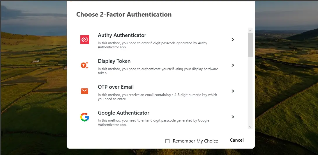 Select any of your configured MFA for RDP Connection