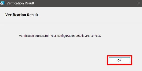 Windows 2FA: Verification Result dialog with success message and OK button