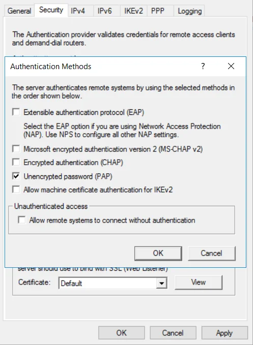 MFA/2FA Two-Factor Authentication for Windows VPN :  Select Unencrypted Password(PAP) 