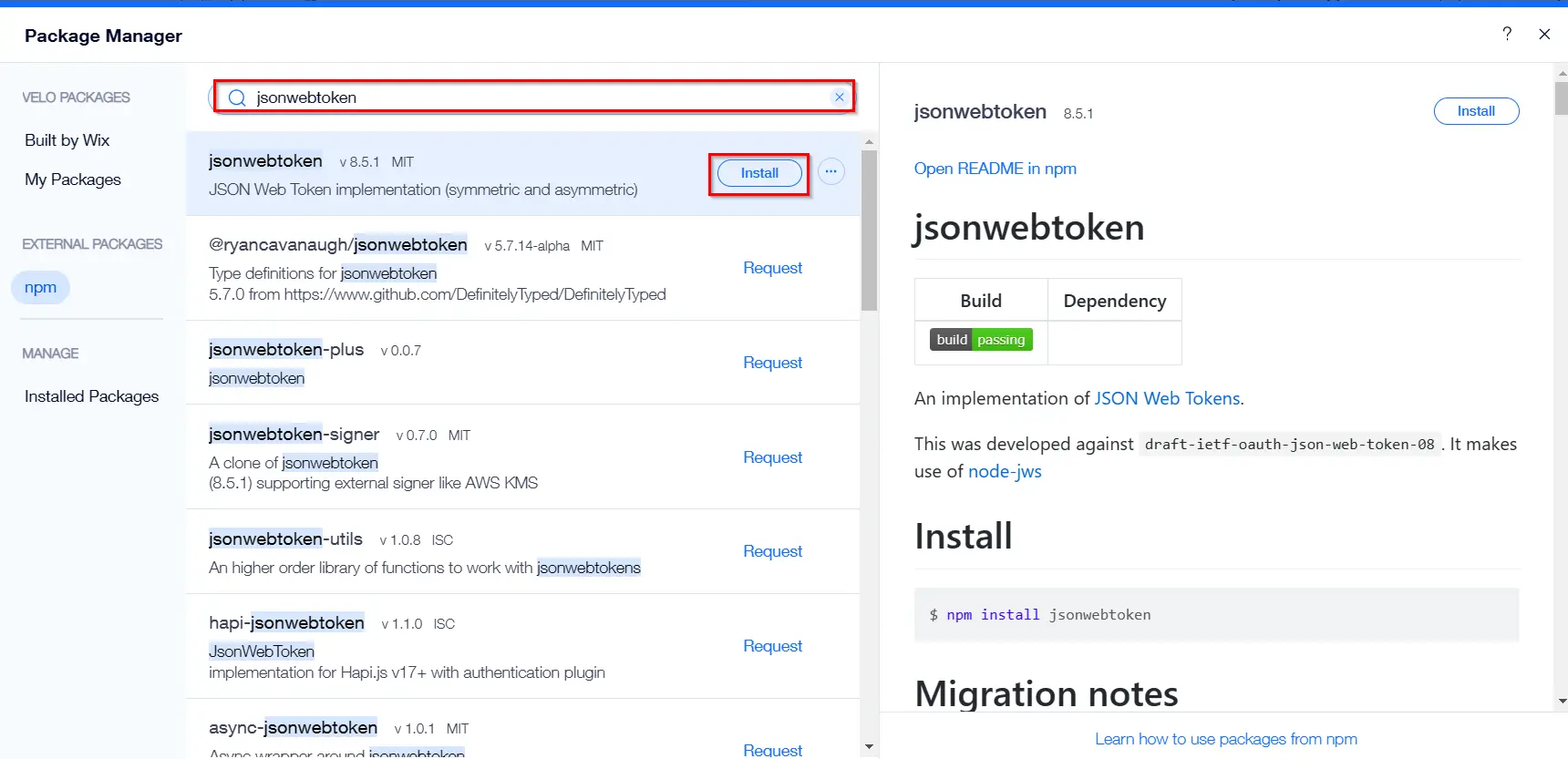 Install jsonwebtoken
