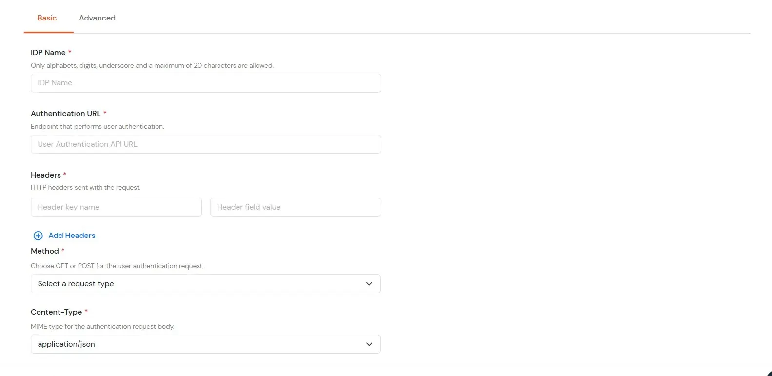 Configure API: Wordpress Basic Tab