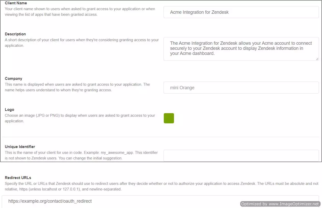 Add Client name and Redirect URL in iven field