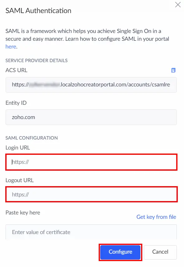 Zoho SAML Single Sign On (SSO) saml settings