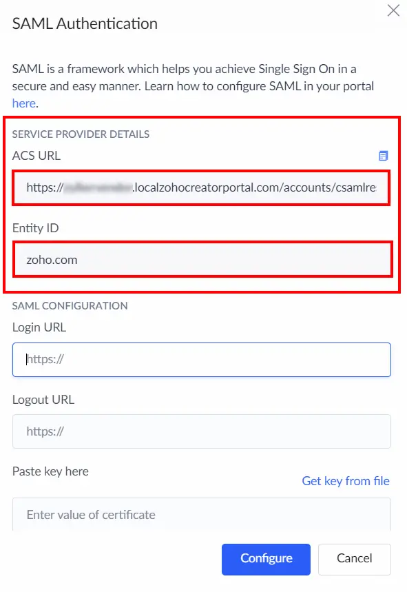 Configure Zoho Single Sign-On (SSO): Download Zoho metadata file