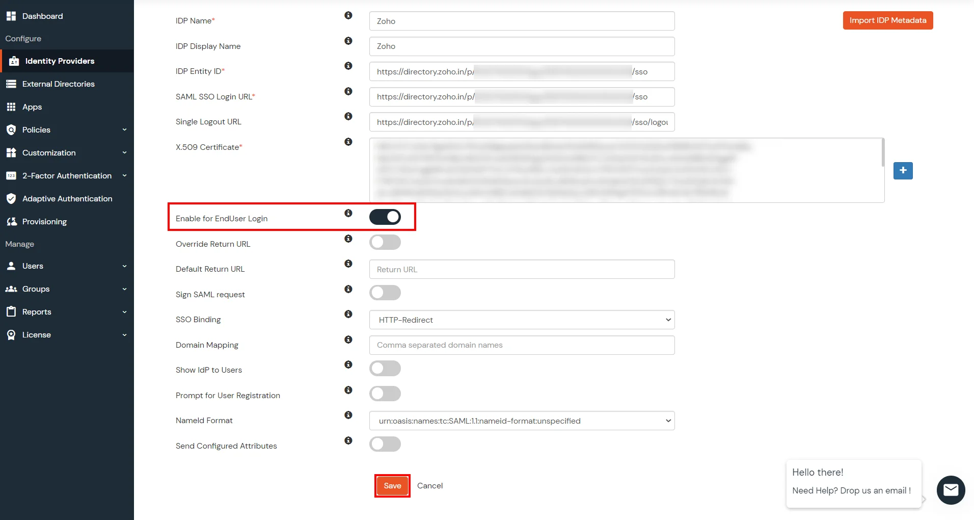 Configure Zoho Single Sign-On (SSO)